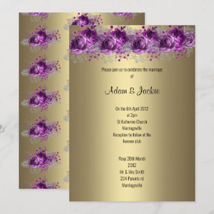 Modern Gold Lilac Purple floral ELEGANT WEDDING Invitation