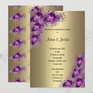 Modern Gold Lilac Purple floral ELEGANT WEDDING Invitation
