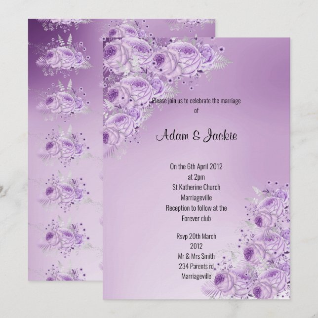 Modern Gold Lilac Purple floral ELEGANT WEDDING Invitation (Front/Back)