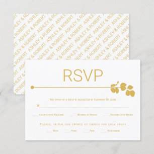 Modern gold line and branch with leaves wedding RSVP card