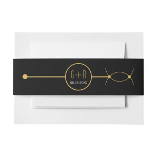 Modern gold line and overlapping circles wedding invitation belly band