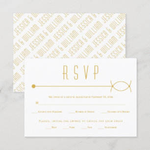 Modern gold line and overlapping circles wedding RSVP card