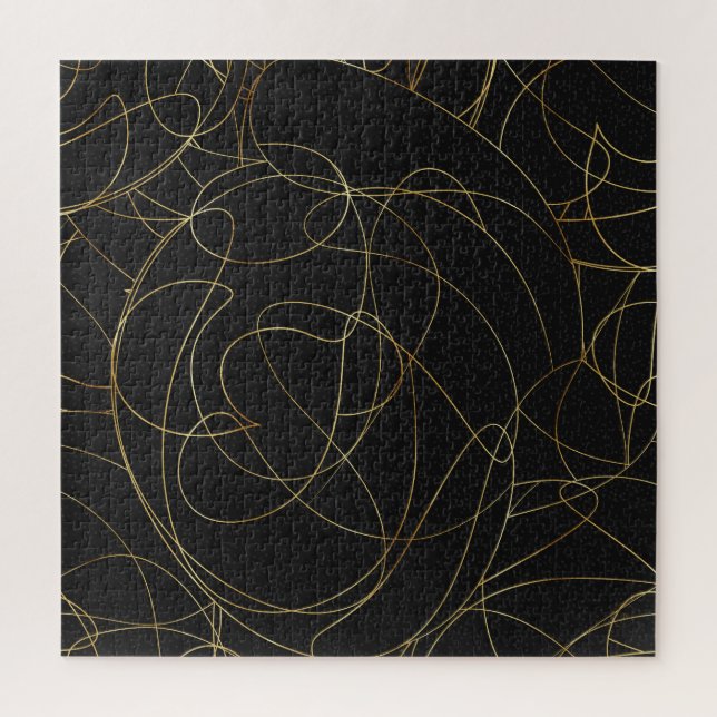 Modern Gold Line Art Gray Dots Abstract Design Jigsaw Puzzle (Vertical)