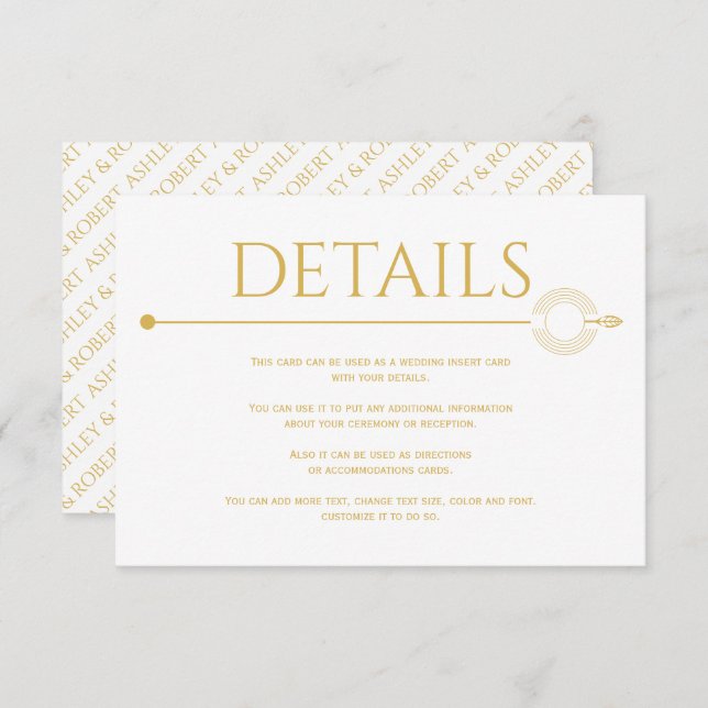 Modern gold line with concentric circles wedding enclosure card (Front/Back)