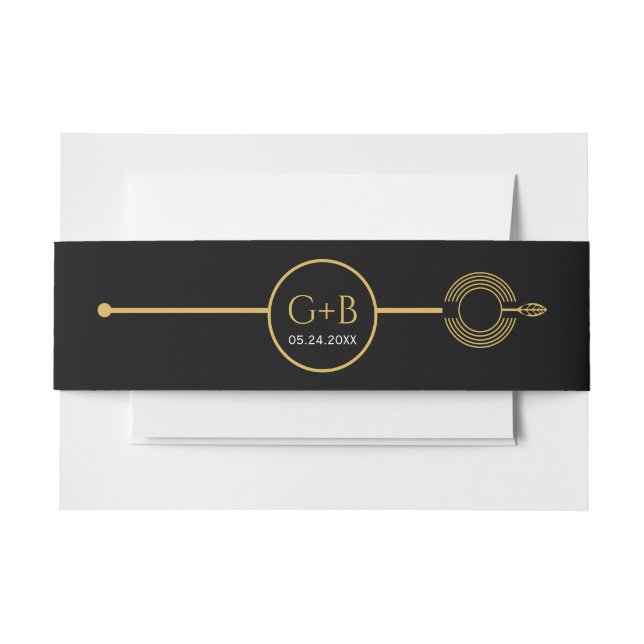 Modern gold line with concentric circles wedding invitation belly band (Front Example)