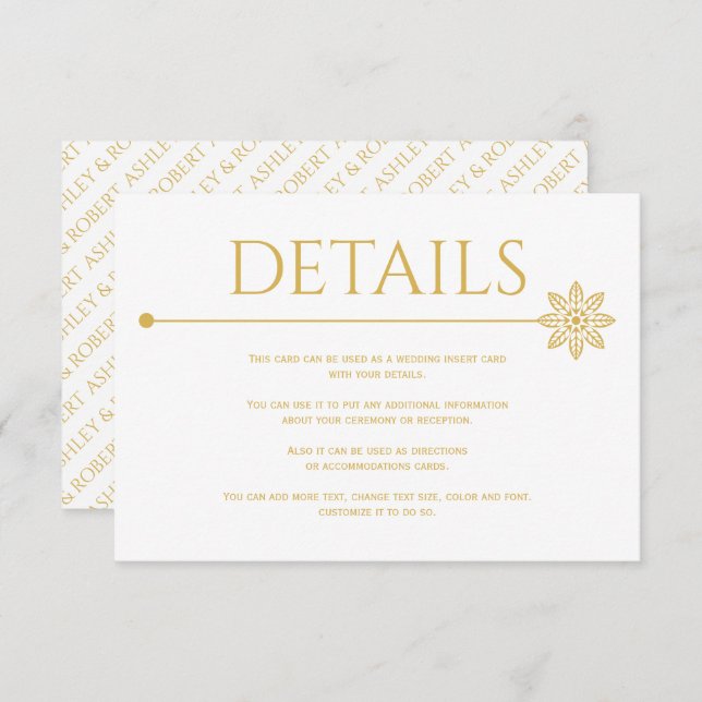 Modern gold line with flower and dot wedding enclosure card (Front/Back)