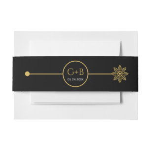 Modern gold line with flower and dot wedding invitation belly band
