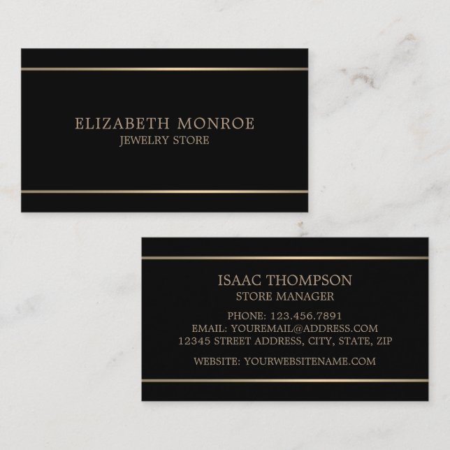 Modern Gold Lined, Jeweler Business Card (Front/Back)