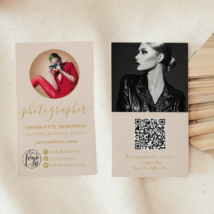 Modern gold linen photo qr code logo photographer business card