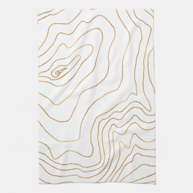 Modern Gold lines Minimalist Hand Drawn Design Tea Towel (Vertical)
