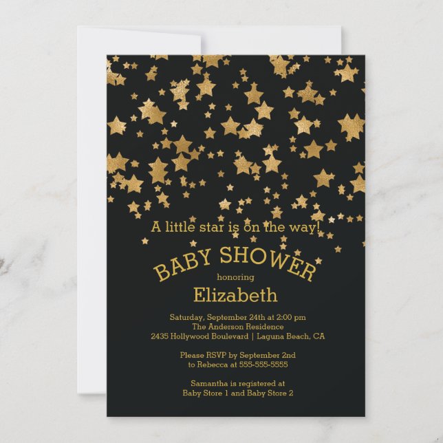 Modern Gold Little Star Baby Shower Invitation (Front)