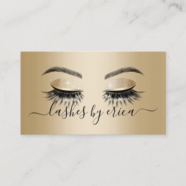 Modern Gold Long Eyelash Extensions Lash Salon Business Card (Front)