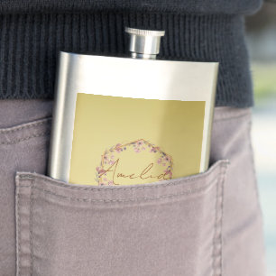 Modern gold Luxury floral watercolor gradient Hip Flask