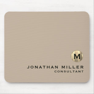 Modern Gold Luxury Monogram Beige Mouse Mat