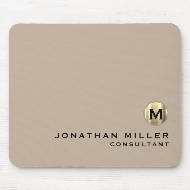 Modern Gold Luxury Monogram Beige Mouse Mat (Front)