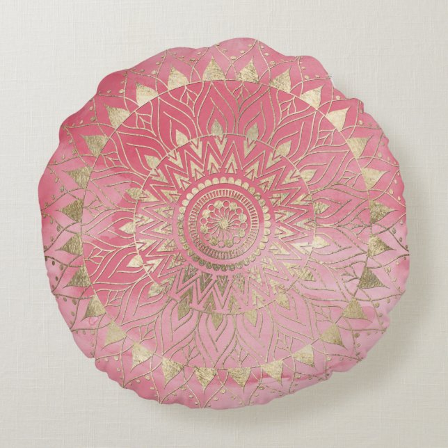 Modern  gold mandala round cushion (Back)