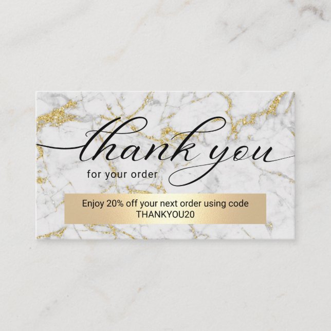 Modern Gold Marble Business Thank You  Business Card (Front)