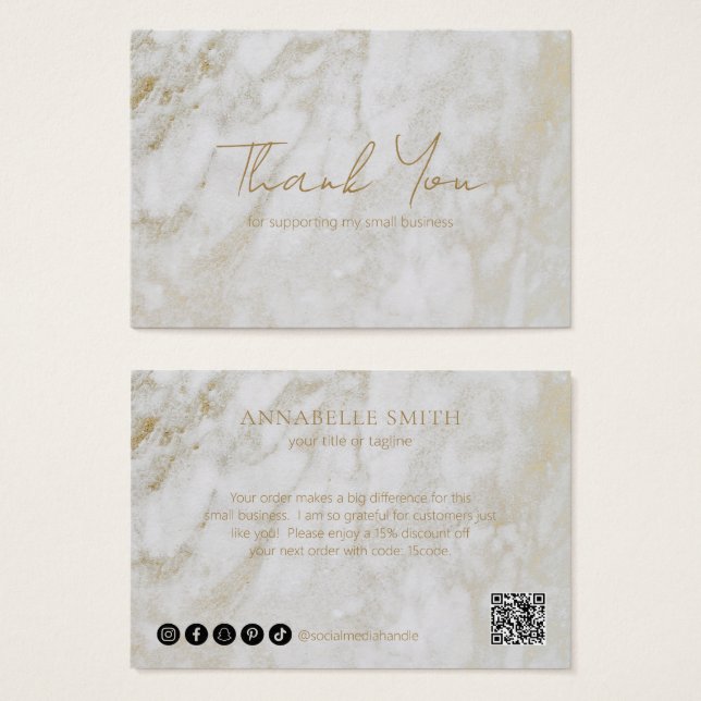 Modern Gold Marble Elegant Business Thank You (Front & Back)