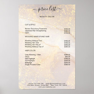 Modern Gold Marble Glitter Salon Price List Poster