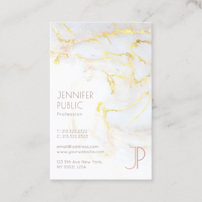 Modern Gold Marble Monogram Elegant Template Top Business Card (Front)