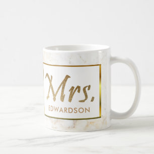 Modern gold & marble Mrs. personalised wedding Coffee Mug