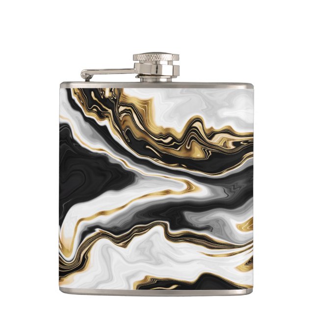 Modern Gold Marble Painting Aesthetic Hip Flask (Front)