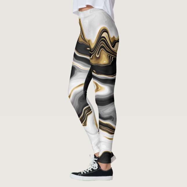 Modern Gold Marble Painting Aesthetic Leggings (Left)