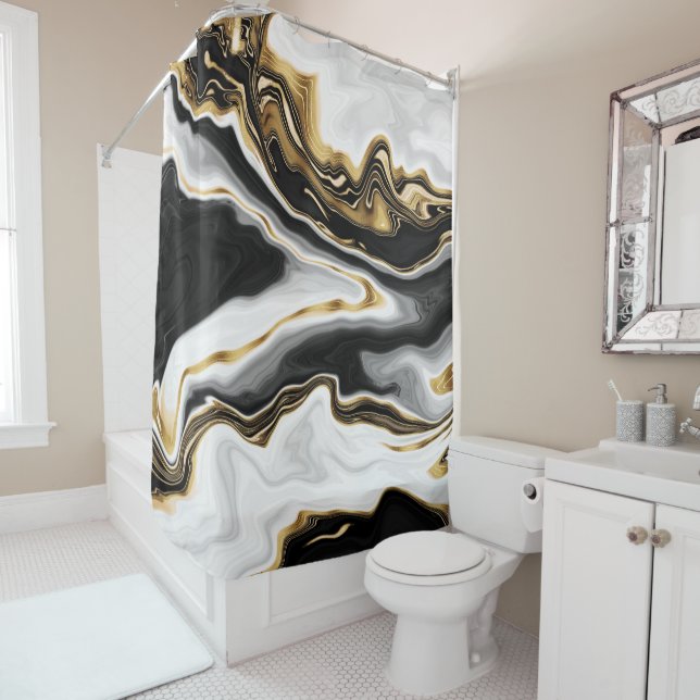 Modern Gold Marble Painting Aesthetic Shower Curtain (In Situ)