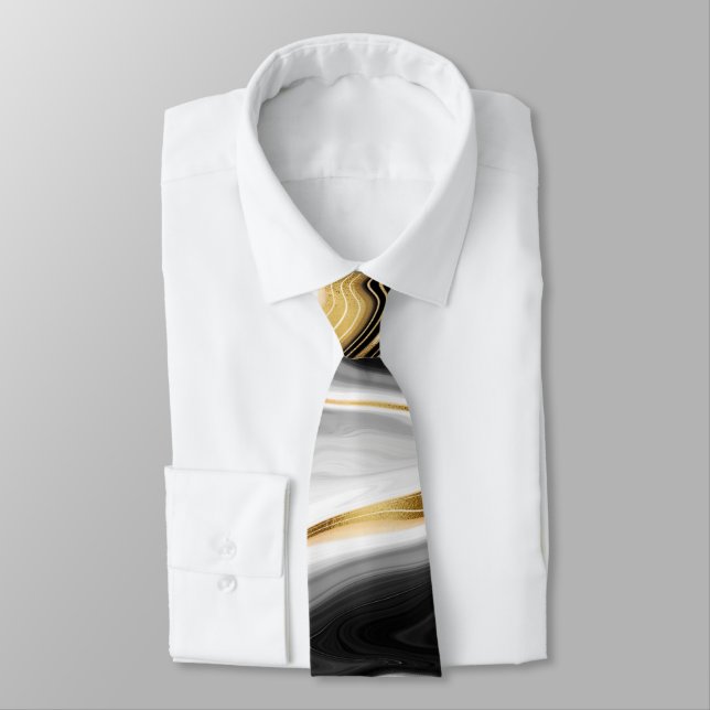 Modern Gold Marble Painting Aesthetic Tie (Tied)