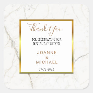 Modern Gold Marble Wedding Thank You Favour Square Sticker