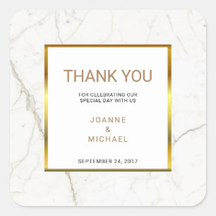 Modern Gold Marble Wedding Thank You Favour Square Sticker