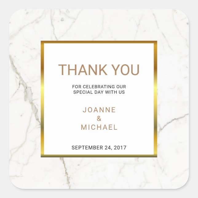 Modern Gold Marble Wedding Thank You Favour Square Sticker (Front)