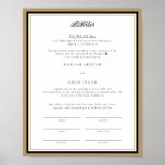 Modern Gold Marriage Certificate Wedding Keepsake Poster<br><div class="desc">This elegant Islamic marriage certificate features words “And Allah placed love and mercy between them” in black text on a white background. Personalised with all the details and then witnessed and signed by the officiant on the day of the wonderful event. A beautiful and thoughtful gift for any contemporary couple....</div>