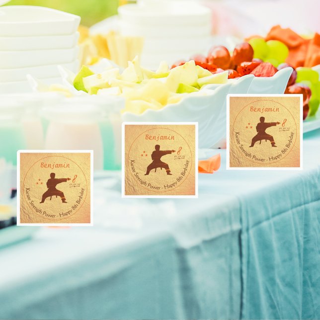 Modern Gold Martial Arts Karate Kids 8th Birthday Napkin (Creator Uploaded)