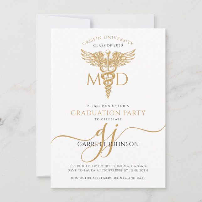Modern Gold MD Doctor Photo Graduation Party  Invitation (Front)