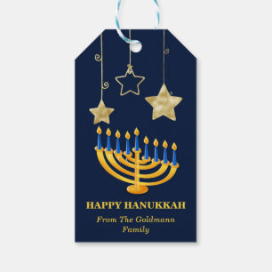 Modern Gold Menorah & Star Happy Hanukkah Gift Tags