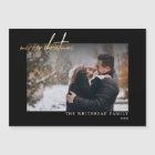 Modern Gold Merry Christmas Black Magnetic Card