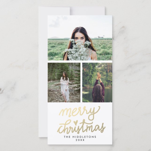 Modern Gold Merry Christmas Handwritten Script Holiday Card (Front)