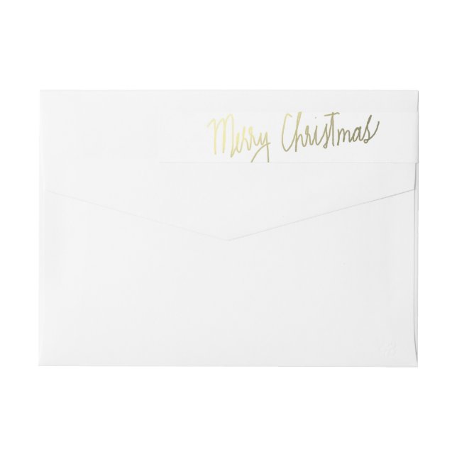 Modern Gold Merry Christmas Handwritten Script Wrap Around Label (Back)