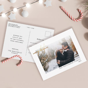 Modern Gold Merry Christmas Lettering Photo White Postcard