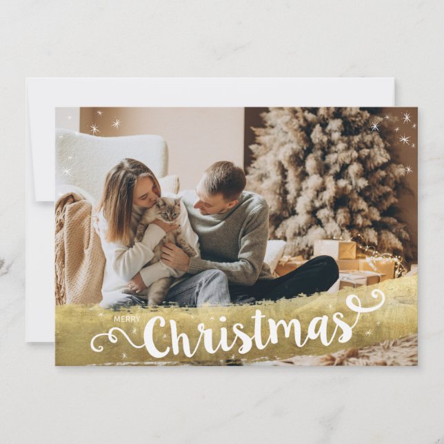 Modern Gold Merry Christmas Photo Holiday Card (Front)