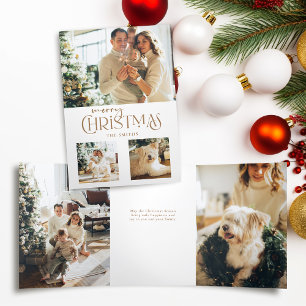 Modern Gold Merry Christmas Typography Multiphoto Tri-Fold Card