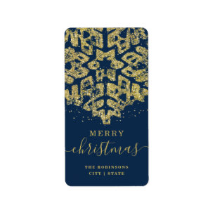 Modern GOLD Merry Xmas Holidays Glitter Navy  Label