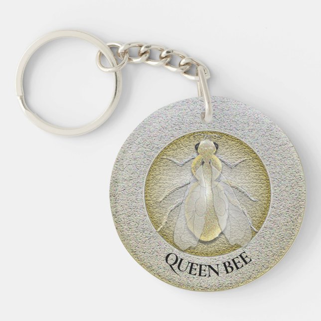 Modern Gold Metal Bee Coin Key Ring (Front)
