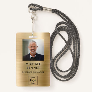 Modern Gold Metal Employee Photo ID Badge