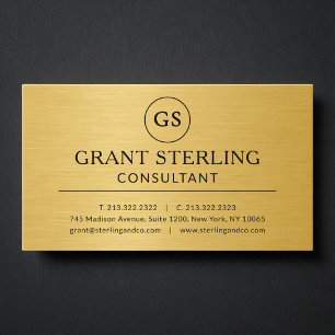 Modern Gold Metallic Consultant Luxury Monogram Business Card