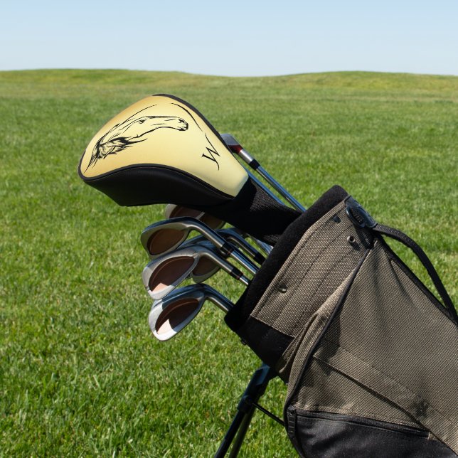 Modern Gold Metallic Horse Head Monogram Initial Golf Head Cover (In Situ)