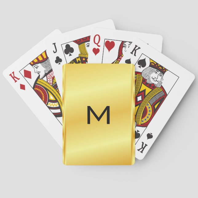 Modern Gold Metallic Look Monogram Name Template Playing Cards (Back)