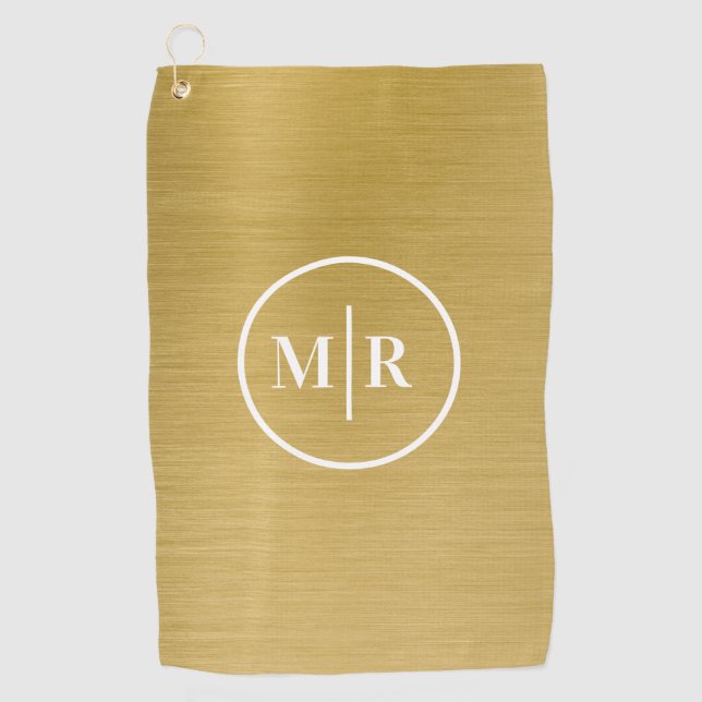 Modern Gold Metallic Monogram Golf Towel (Front)