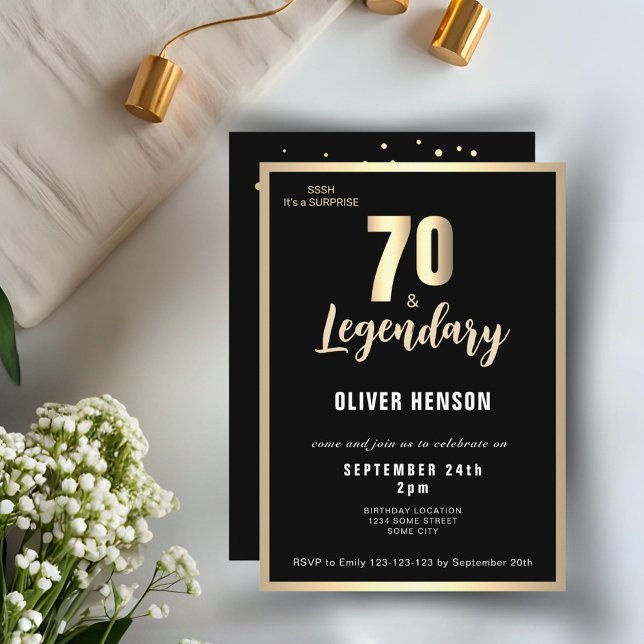 Modern Gold Metallic Surprise 70th Birthday  Invitation (Creator Uploaded)